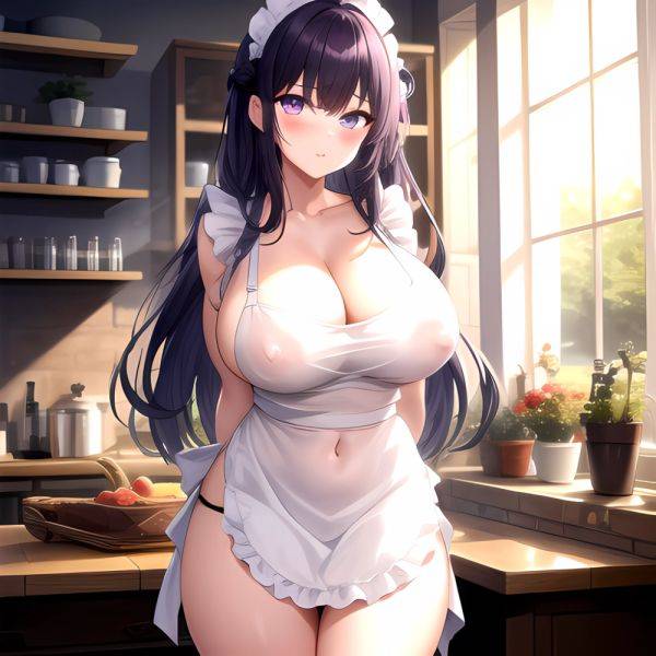 Fern Sousou No Frieren 1girl Apron Black Apron Black Panties Blunt Bangs Breasts Cleavage Collarbone Covered Navel Covered Nippl, 1636049985 - AIHentai - aihentai.co on pornsimulated.com