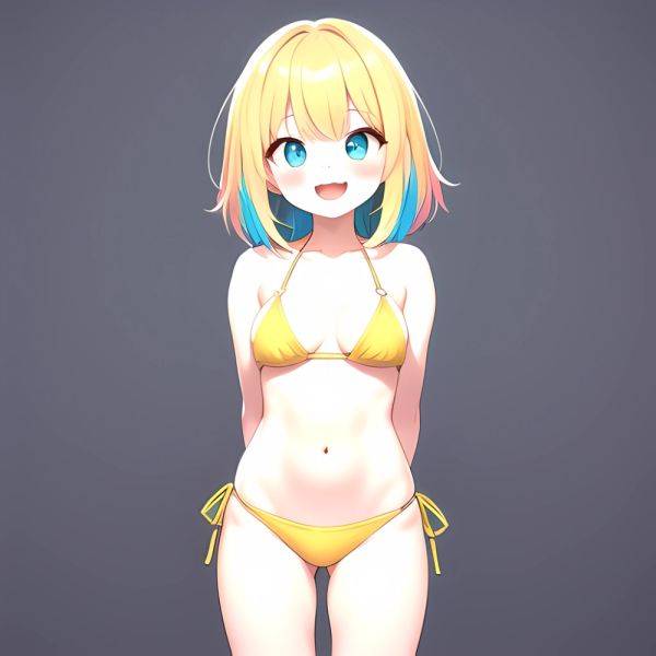 Pine Bombergirl 1girl 3 Aqua Hair Bare Shoulders Bikini Blonde Hair Blue Eyes Blue Hair Blue Trim Blush Breasts Cleavage, 737910921 - AIHentai - aihentai.co on pornsimulated.com