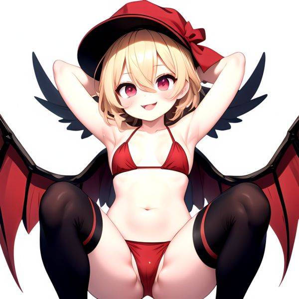 Armpits Bikini Breasts Red Eyes Red Thighhighs Small Breasts Thick Thighs White Bikini Blonde Hair Flandre Scarlet 1girl P Blush, 4009474665 - AIHentai - aihentai.co on pornsimulated.com