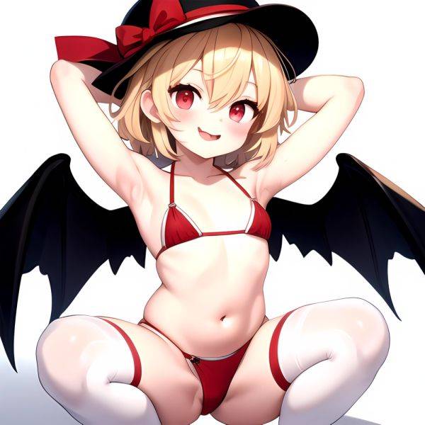 Armpits Bikini Breasts Red Eyes Red Thighhighs Small Breasts Thick Thighs White Bikini Flandre Scarlet 1girl P Blonde Hair Blush, 2757888022 - AIHentai - aihentai.co on pornsimulated.com