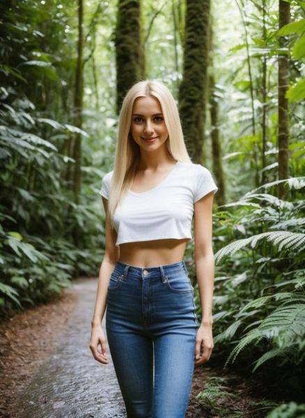 Slim AI generated teen Floren Enigma doffs her jeans and poses naked in nature - pornpics.com on pornsimulated.com