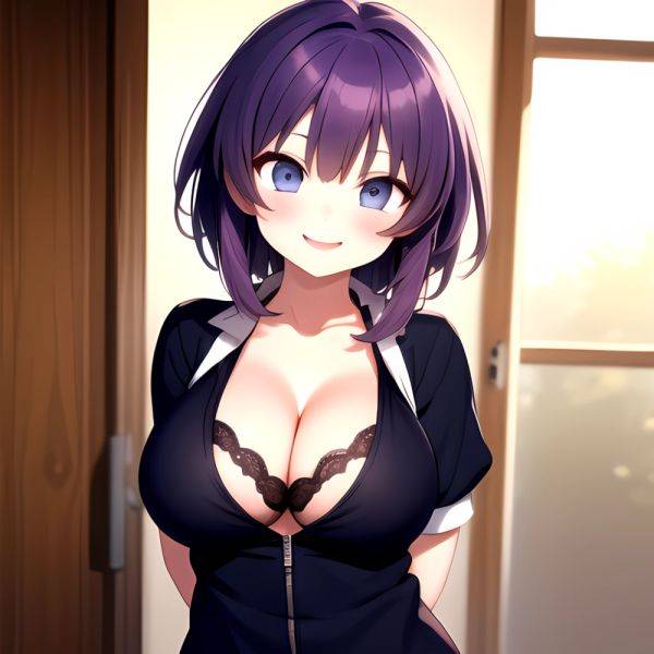 Yumi Senran Kagura 1girl Blue Eyes Breasts Cleavage Large Breasts Looking At Viewer Medium Breasts Paizuri Purple Hair Smile Upp, 3269818530 - AIHentai - aihentai.co on pornsimulated.com