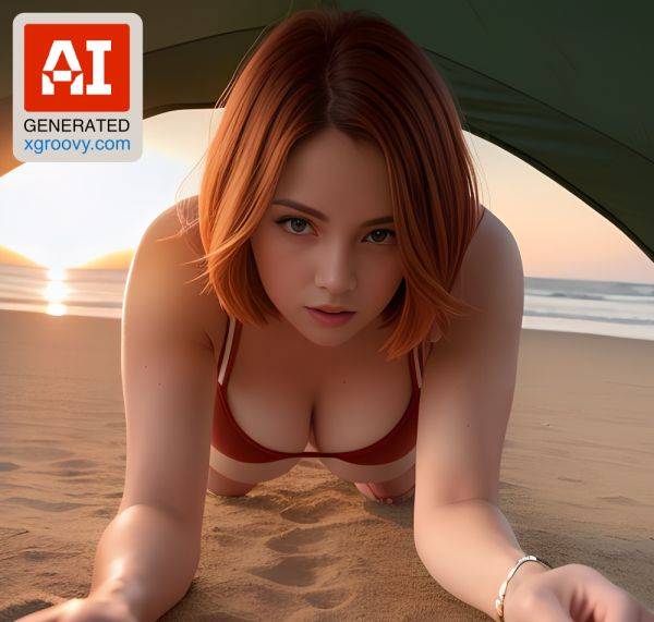 I lay in the tent, my huge boobs and small ass on full display in my short shorts and tank top. I smirk as I arch my back and flick my ginger hair, inviting you to join me in some kinky fun. - xgroovy.com on pornsimulated.com