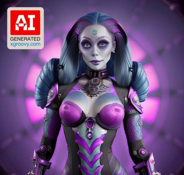 Exploring the eroticism of biomechanical armor and sugar skulls in my deep blue and magenta ombre hair - xgroovy.com on pornsimulated.com