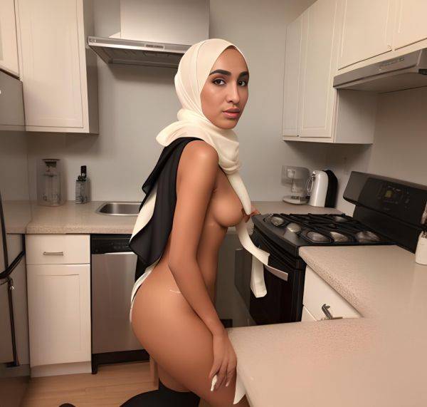 Tanned Skin Teen in Hijab Kitchen: A Miss Universe Model with Perfect Body and Small Tits Cumshot'. - xgroovy.com on pornsimulated.com