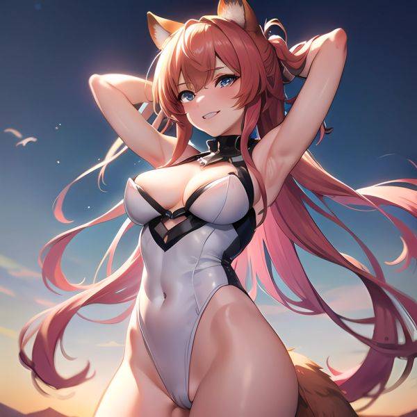 1girl Absurdres Animal Ear Fluff Animal Ears Arknights Arms Behind Head Chest Armor Covered Navel Gravel Arknights Highleg Highl, 73259298 - AIHentai - aihentai.co on pornsimulated.com