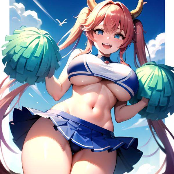 1girl Absurdres Blue Skirt Bluefrok Breasts Cheerleader Dragon Girl Dragon Horns Highres Holding Holding Pom Poms Horns Huge Bre, 2982774226 - AIHentai - aihentai.co on pornsimulated.com