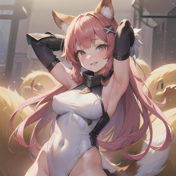 1girl Absurdres Animal Ear Fluff Animal Ears Arknights Arms Behind Head Chest Armor Covered Navel Gravel Arknights Highleg Highl, 4016391691 - AIHentai - aihentai.co on pornsimulated.com