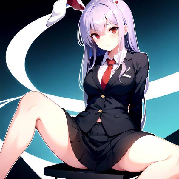 Ai Assisted Breasts Highres Medium Breasts Red Eyes Reisen Udongein Inaba Sitting Spread Legs Touhou Arms Behind Back White Outl, 3152313513 - AIHentai - aihentai.co on pornsimulated.com