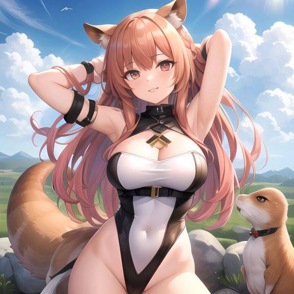 1girl Absurdres Animal Ear Fluff Animal Ears Arknights Arms Behind Head Chest Armor Covered Navel Gravel Arknights Highleg Highl, 2992330095 - AIHentai - aihentai.co on pornsimulated.com