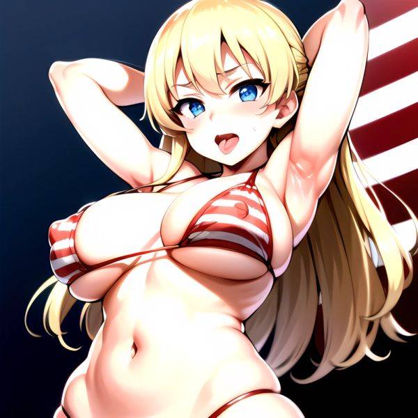 1girl American Flag Bikini Armpits Arms Behind Head Bikini Blonde Hair Blue Eyes Blush Breasts Covered Erect Nipples Flag Print, 3719651323 - AIHentai - aihentai.co - Usa on pornsimulated.com