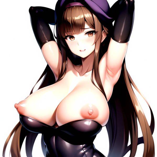 1girl Absurdres Bare Shoulders Black Headwear Breasts Breasts Out Brown Eyes Brown Hair Cleavage Dragon 039 S Crown Dress Highre, 3822919212 - AIHentai - aihentai.co on pornsimulated.com