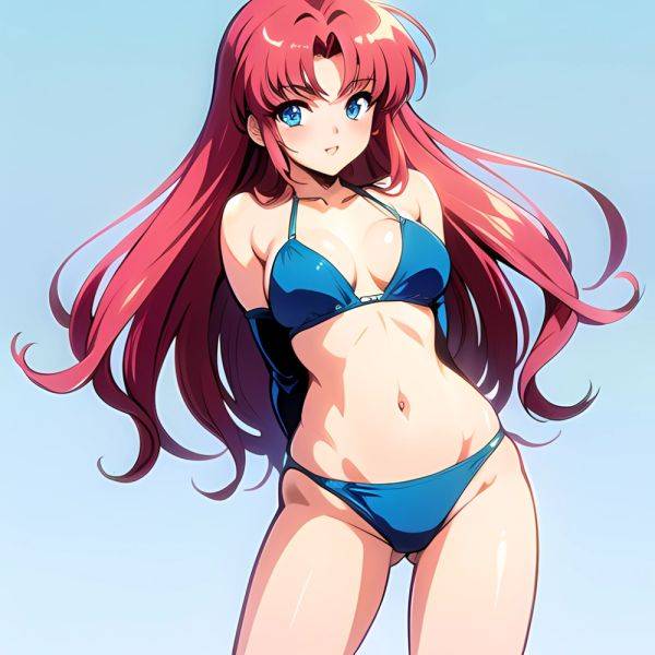 1990s Style 1girl Arms Behind Back 1 4 Bikini Blue Bikini Blue Eyes Cowboy Shot Kokura Masashi Long Hair Looking, 1457119166 - AIHentai - aihentai.co on pornsimulated.com