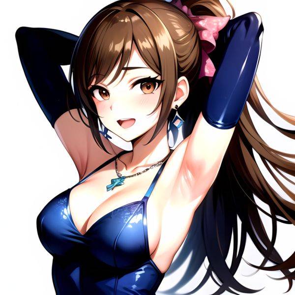 1girl Absurdres Armpits Arms Up Ayase Honoka Black Gloves Blue Bow Blue Dress Blush Bow Breasts Brown Eyes Brown Hair, 2030296518 - AIHentai - aihentai.co on pornsimulated.com