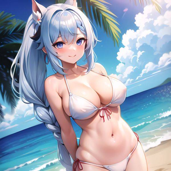 1girl Absurdres Bare Shoulders Beach Bikini Blue Eyes Blue Sky Blush Braid Braided Ponytail Breasts Cleavage Collarbone Genshin, 239767259 - AIHentai - aihentai.co on pornsimulated.com