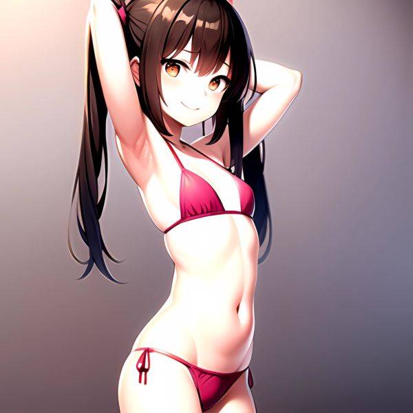 1girl Armpits Arms Behind Head Bikini Brown Eyes Brown Hair Cowboy Shot Dot Nose Flat Chest From Side Hair Ornament, 1661103542 - AIHentai - aihentai.co on pornsimulated.com