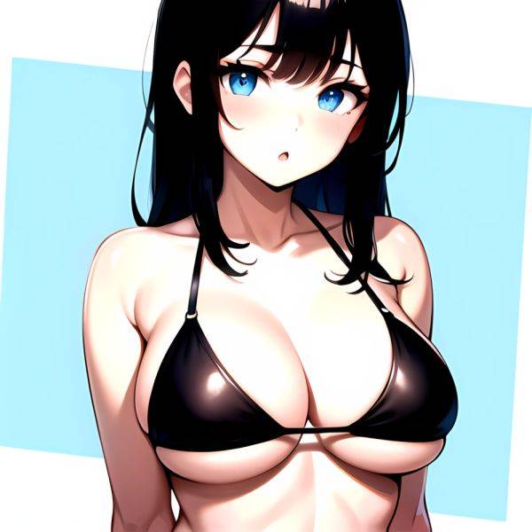 1girl O Absurdres Bikini Black Bikini Black Hair Blue Eyes Breasts Cleavage Collarbone Commentary Request Highres Large Breasts, 3218107846 - AIHentai - aihentai.co on pornsimulated.com