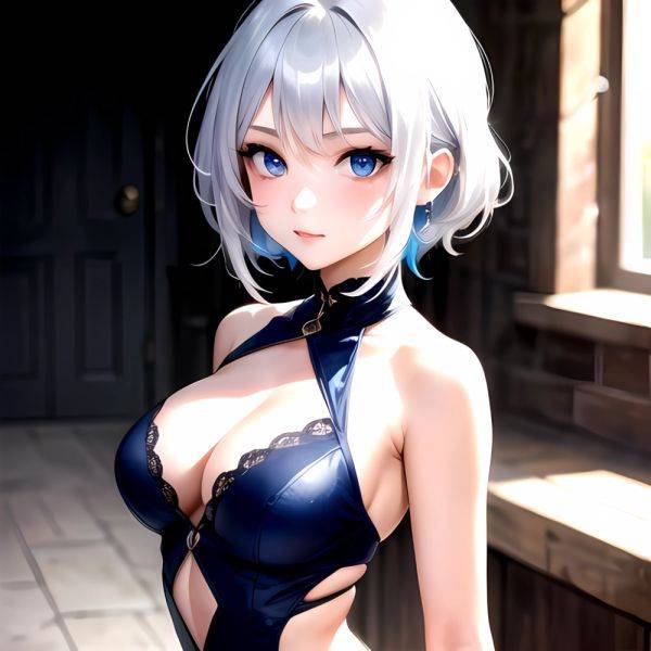 1girl Sexy Blue Eyes Silver Hair Arms Behind Back Facing The Camera Looking At The Camera, 1059237571 - AIHentai - aihentai.co on pornsimulated.com