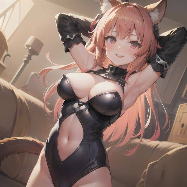 1girl Absurdres Animal Ear Fluff Animal Ears Arknights Arms Behind Head Chest Armor Covered Navel Gravel Arknights Highleg Highl, 1190531418 - AIHentai - aihentai.co on pornsimulated.com