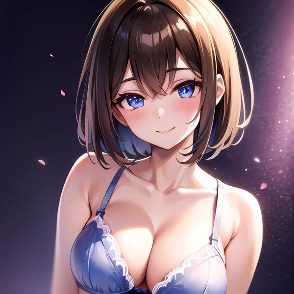 1girl Ai Generated Blue Eyes Blush Breasts Brown Hair Highres Large Breasts Light Smile Looking At Viewer Purple Background Shor, 860036687 - AIHentai - aihentai.co on pornsimulated.com