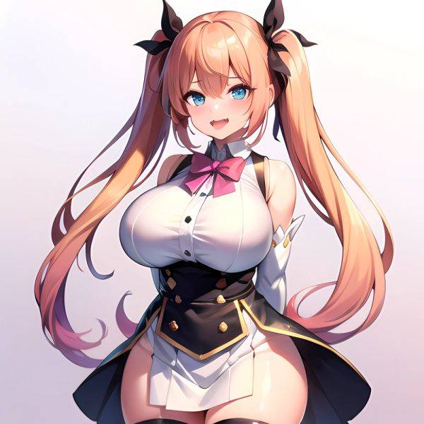 1girl Aymusk Belt White Skirt Blonde Hair Blue Eyes Blush Bow Bowtie Breasts Curvy Elbow Gloves Fang Gloves Gradient Background, 4160147203 - AIHentai - aihentai.co on pornsimulated.com