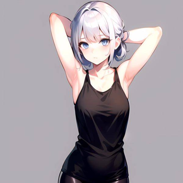 1girl Solo Tank Top Leggings Blue Eyes Standing Fully Clothed Pov Simple Background Arms Behind Head, 3665656271 - AIHentai - aihentai.co on pornsimulated.com