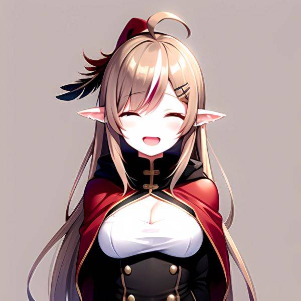 1girl D Ahoge Blush Brown Capelet Brown Cloak Brown Hair Capelet Cleavage Cutout Cloak Closed Eyes Clothing Cutout Crossed Bangs, 2864623492 - AIHentai - aihentai.co on pornsimulated.com