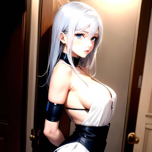 1girl Sexy Blue Eyes Silver Hair Arms Behind Back Facing The Camera Looking At The Camera, 2708087662 - AIHentai - aihentai.co on pornsimulated.com