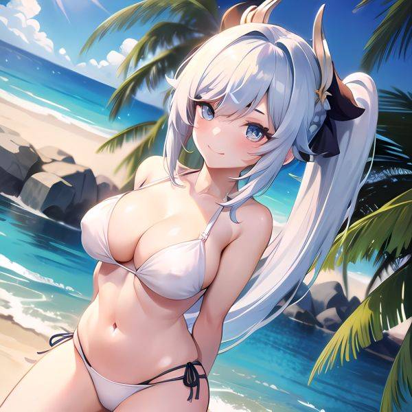 1girl Absurdres Bare Shoulders Beach Bikini Blue Eyes Blue Sky Blush Braid Braided Ponytail Breasts Cleavage Collarbone Genshin, 1230911681 - AIHentai - aihentai.co on pornsimulated.com