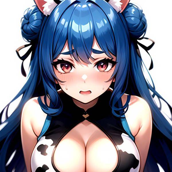 1girl Alternate Breast Size Animal Ear Fluff Animal Ears Animal Print Blue Hair Blush Breasts Cleavage Cutout Clothing Cutout Co, 381242200 - AIHentai - aihentai.co on pornsimulated.com