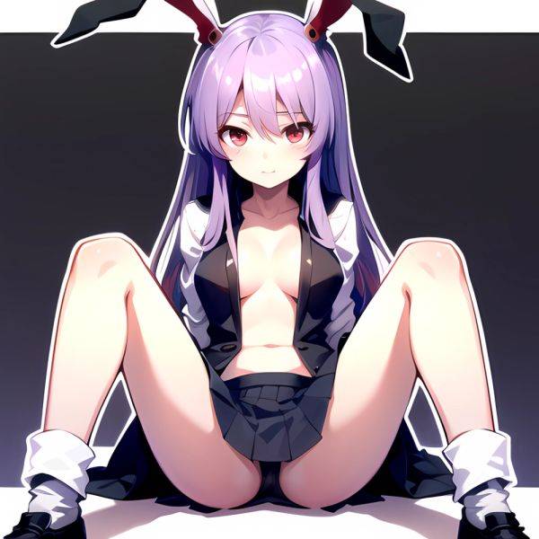 Ai Assisted Breasts Highres Medium Breasts Red Eyes Reisen Udongein Inaba Sitting Spread Legs Touhou Arms Behind Back White Outl, 2192773553 - AIHentai - aihentai.co on pornsimulated.com
