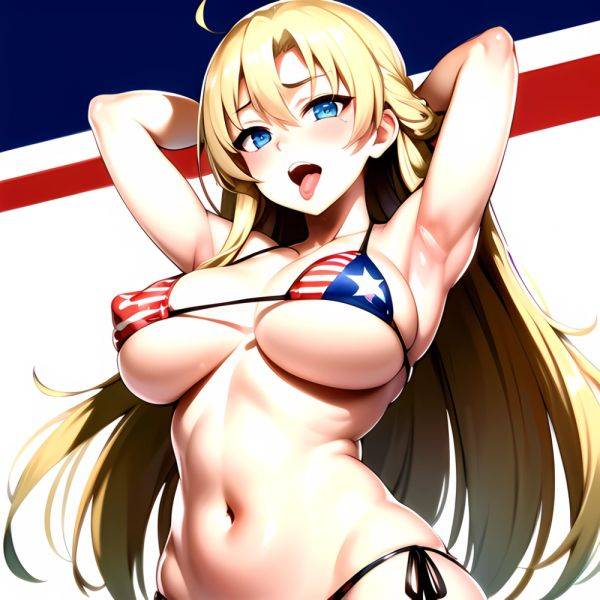 1girl American Flag Bikini Armpits Arms Behind Head Bikini Blonde Hair Blue Eyes Blush Breasts Covered Erect Nipples Flag Print, 1550813045 - AIHentai - aihentai.co - Usa on pornsimulated.com