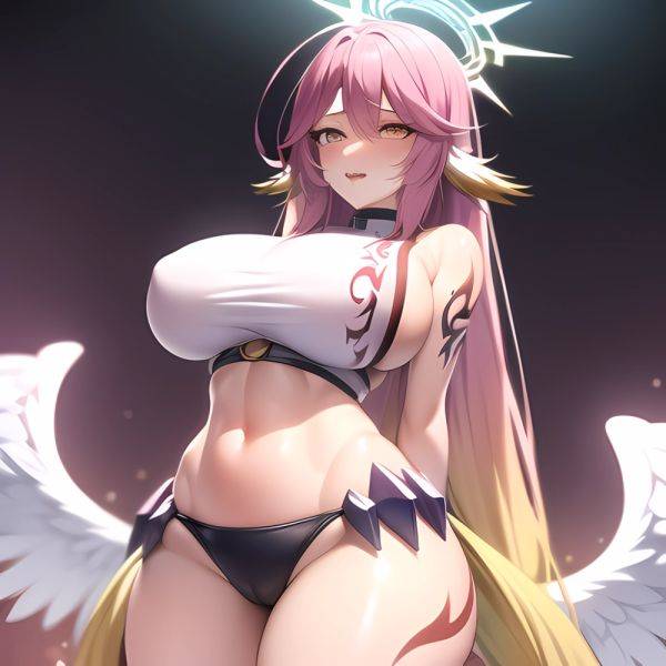 Jibril Anime Absurdres Long Hair Pink Hair Halo Large Breasts Tattoo Cleavage Sideboob Midriff Asymmetrical Legwear Mismatched L, 922139805 - AIHentai - aihentai.co on pornsimulated.com