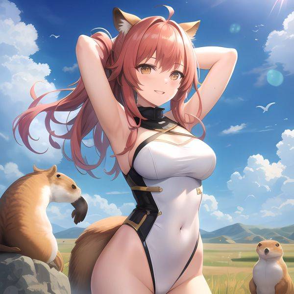 1girl Absurdres Animal Ear Fluff Animal Ears Arknights Arms Behind Head Chest Armor Covered Navel Gravel Arknights Highleg Highl, 3119127957 - AIHentai - aihentai.co on pornsimulated.com