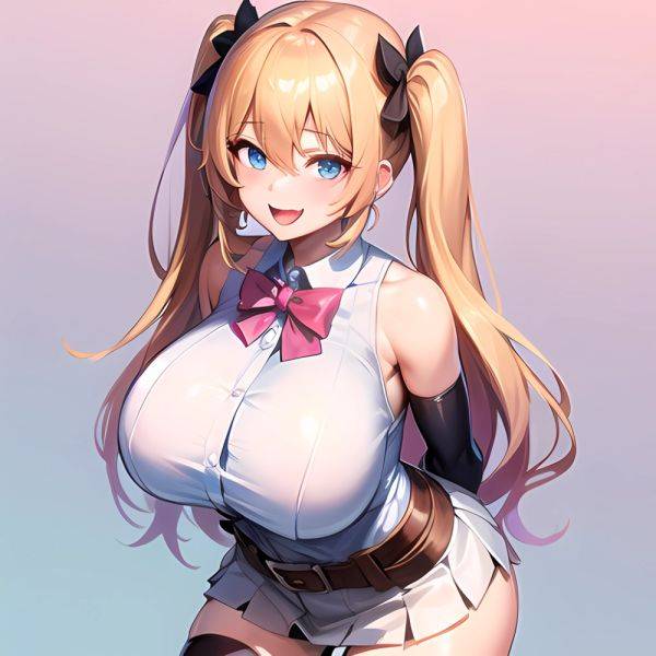 1girl Aymusk Belt White Skirt Blonde Hair Blue Eyes Blush Bow Bowtie Breasts Curvy Elbow Gloves Fang Gloves Gradient Background, 1319581328 - AIHentai - aihentai.co on pornsimulated.com
