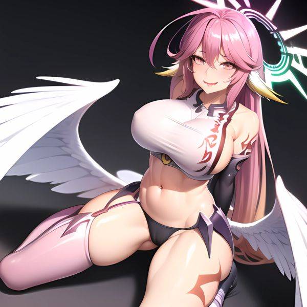 Ngnl Jibril Jibril Anime Absurdres Long Hair Pink Hair Halo Large Breasts Symbol Shaped Pupils Tattoo Cleavage Low Wings Gloves, 1574639188 - AIHentai - aihentai.co on pornsimulated.com