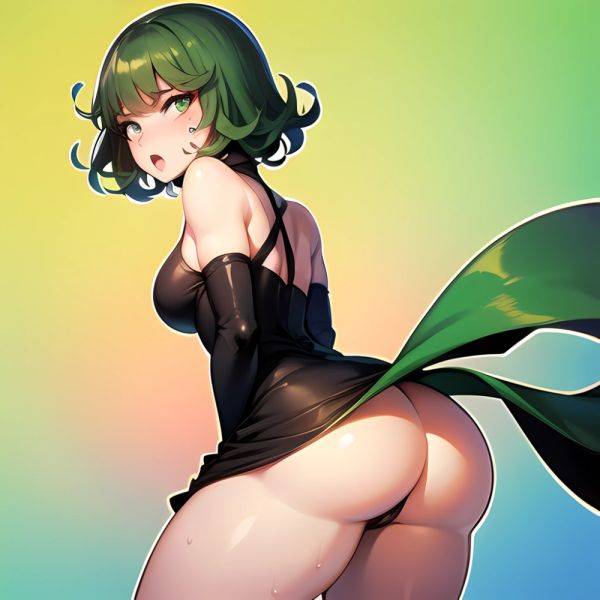 1girl Anger Vein Ass Ass Focus Black Dress Blush Dress From Behind Gradient Background Green Background Green Eyes Green Hair, 234364884 - AIHentai - aihentai.co on pornsimulated.com