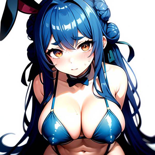 1girl Alternate Breast Size Animal Ear Fluff Animal Ears Blue Hair Blush Breasts Double Bun Embarrassed Hair Bun Haro Art, 2203618813 - AIHentai - aihentai.co on pornsimulated.com