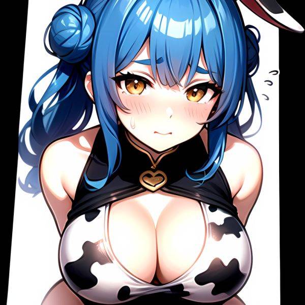 1girl Alternate Breast Size Animal Ear Fluff Animal Ears Animal Print Blue Hair Blush Breasts Cleavage Cutout Clothing Cutout Co, 3838220125 - AIHentai - aihentai.co on pornsimulated.com