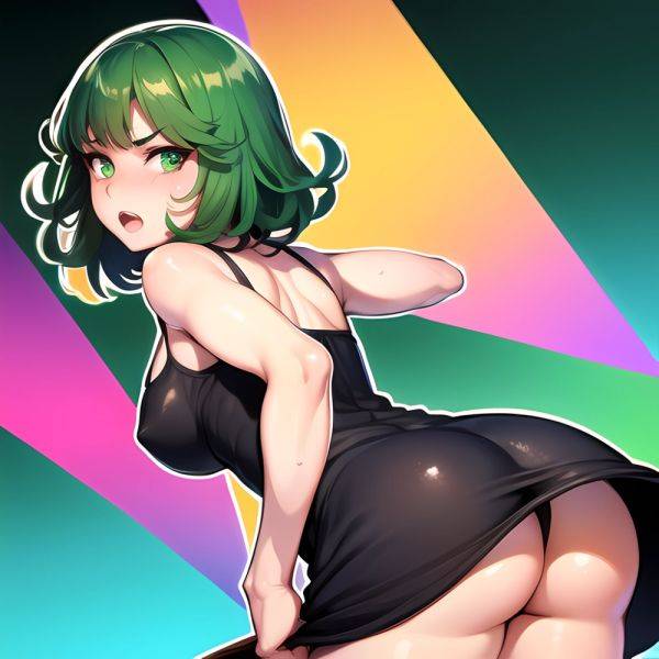 1girl Anger Vein Ass Ass Focus Black Dress Blush Dress From Behind Gradient Background Green Background Green Eyes Green Hair, 4272499222 - AIHentai - aihentai.co on pornsimulated.com