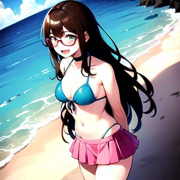 1girl D Bikini Bikini Bottom Aside Bikini Skirt Black Choker Blush Breasts Brown Hair Choker Cleavage Clothing Aside Front Tie, 2617663866 - AIHentai - aihentai.co on pornsimulated.com