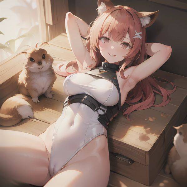 1girl Absurdres Animal Ear Fluff Animal Ears Arknights Arms Behind Head Chest Armor Covered Navel Gravel Arknights Highleg Highl, 2002046977 - AIHentai - aihentai.co on pornsimulated.com