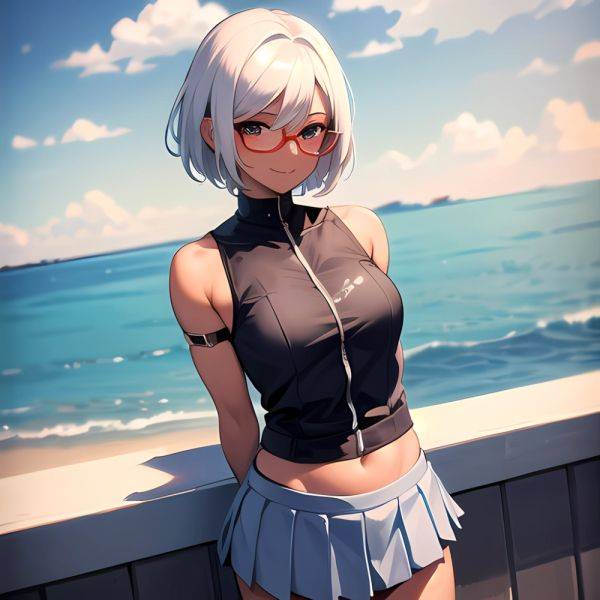 1girl Aircraft Bird Breasts Cloud Cloudy Sky Cowboy Shot Curtsey Dark Skinned Female Dark Skin Day Flashing Glasses Looking At, 4033247198 - AIHentai - aihentai.co on pornsimulated.com