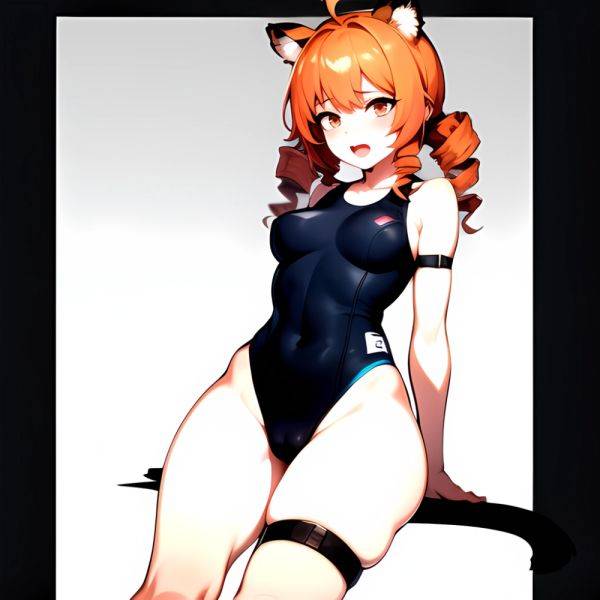 1girl Ahoge Animal Ears Arknights Black One Piece Swimsuit Blush Center Opening Drill Hair Drill Sidelocks Groin Highres Invisib, 3221538090 - AIHentai - aihentai.co on pornsimulated.com