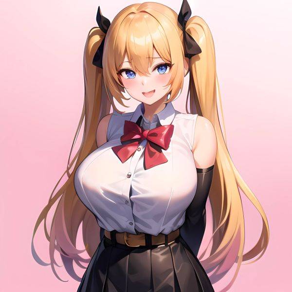 1girl Aymusk Belt Black Skirt Blonde Hair Blue Eyes Blush Bow Bowtie Breasts Curvy Elbow Gloves Fang Gloves Gradient Background, 751604356 - AIHentai - aihentai.co on pornsimulated.com