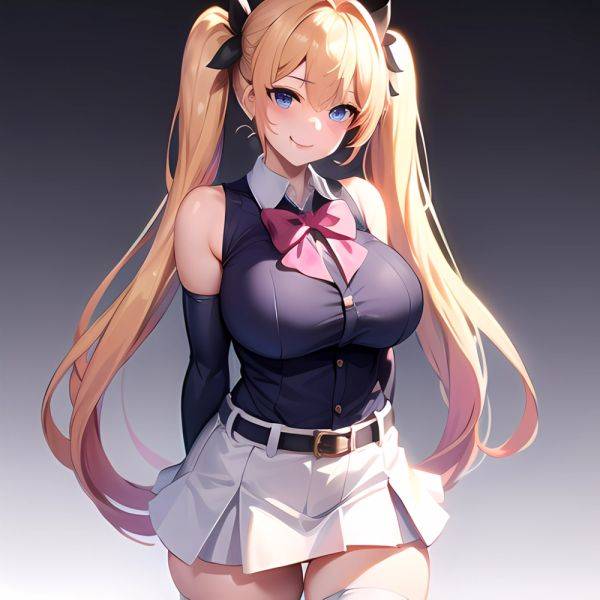 1girl Aymusk Belt White Skirt Blonde Hair Blue Eyes Blush Bow Bowtie Breasts Curvy Elbow Gloves Fang Gloves Gradient Background, 3237541266 - AIHentai - aihentai.co on pornsimulated.com