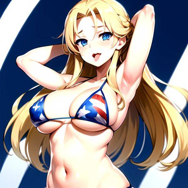 1girl American Flag Bikini Armpits Arms Behind Head Bikini Blonde Hair Blue Eyes Blush Breasts Covered Erect Nipples Flag Print, 3772237131 - AIHentai - aihentai.co - Usa on pornsimulated.com