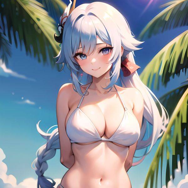 1girl Absurdres Bare Shoulders Beach Bikini Blue Eyes Blue Sky Blush Braid Braided Ponytail Breasts Cleavage Collarbone Genshin, 1725375693 - AIHentai - aihentai.co on pornsimulated.com