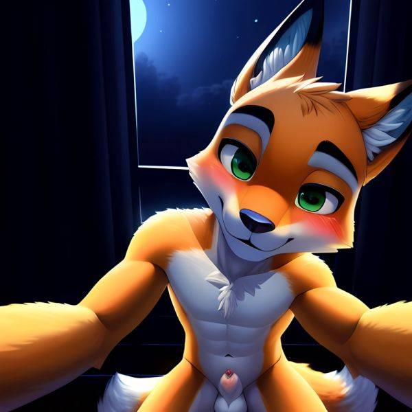 Solo Male Fox Anthro Zootopia Style Detailed Background Slim Smiling Balls Sheath Soft Shading Nighttime Green Eyes 4k Hi Res, 642295694 - AIHentai - aihentai.co on pornsimulated.com