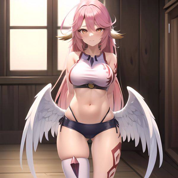 Jibril Anime Absurdres Long Hair Pink Hair Halo Large Breasts Tattoo Cleavage Sideboob Midriff Asymmetrical Legwear Mismatched L, 3284745116 - AIHentai - aihentai.co on pornsimulated.com